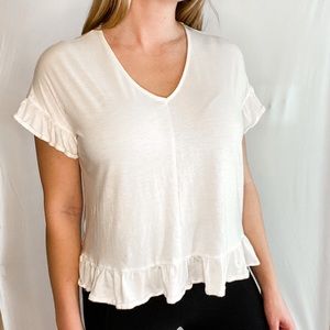 Women's Cream Ruffle Hem Top